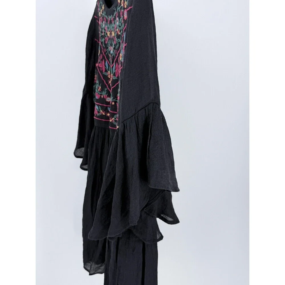 Boho Embroidered Babydoll Dress Black Cottagecore Flowy Fairy Style S - Picture 15 of 16
